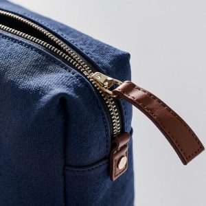 indigo dyed linen square cosmetic pouch