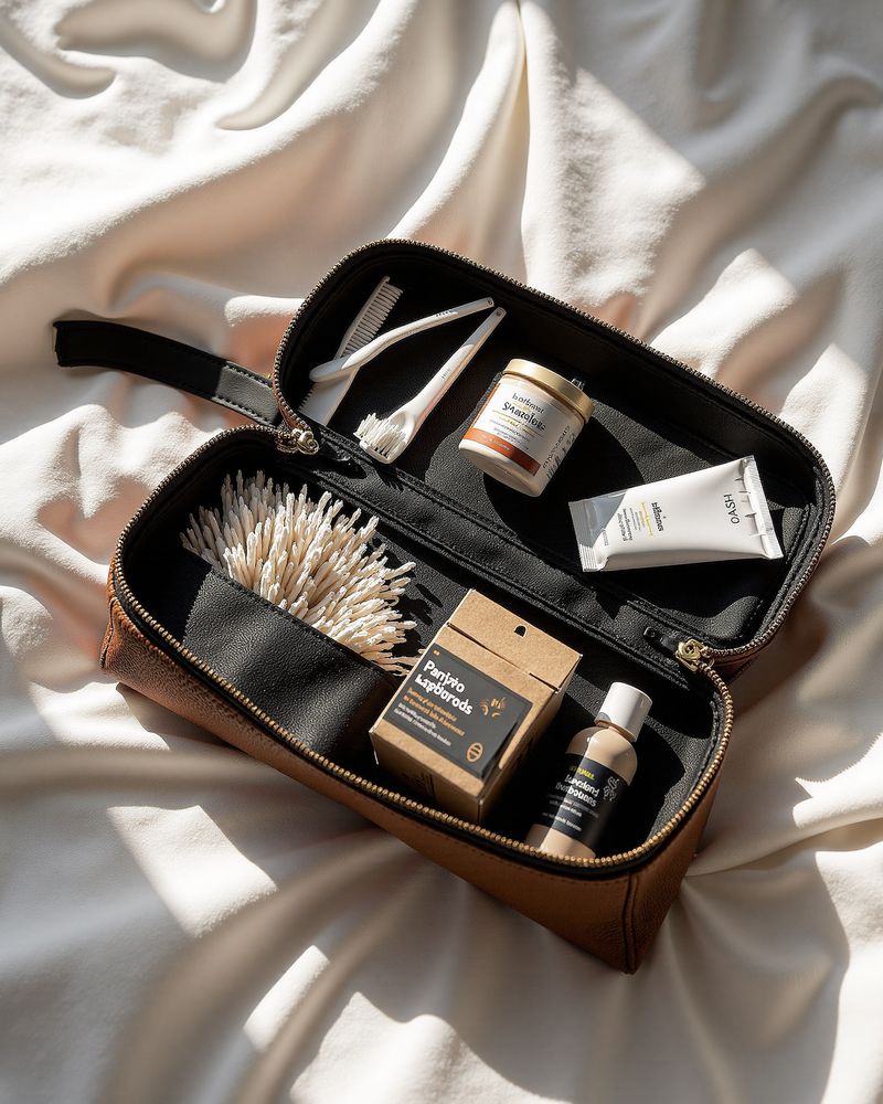Leather cosmetic organiser with two compartments